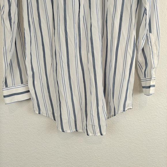 Elizabeth & James Blue White Striped Neck Tie Button Down Long Sleeve Shirt M - Picture 12 of 13